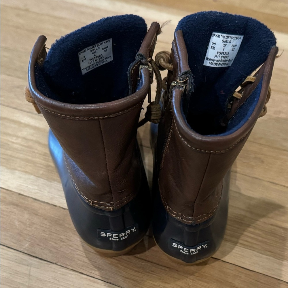 Sperry Navy Brown Saltwater Duck Boots Shoes YG55203 - Girls Size 5 - Picture 4 of 5